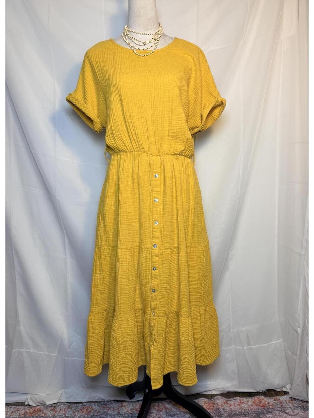 Magaschoni Yellow Gauze Midi Dress Size M